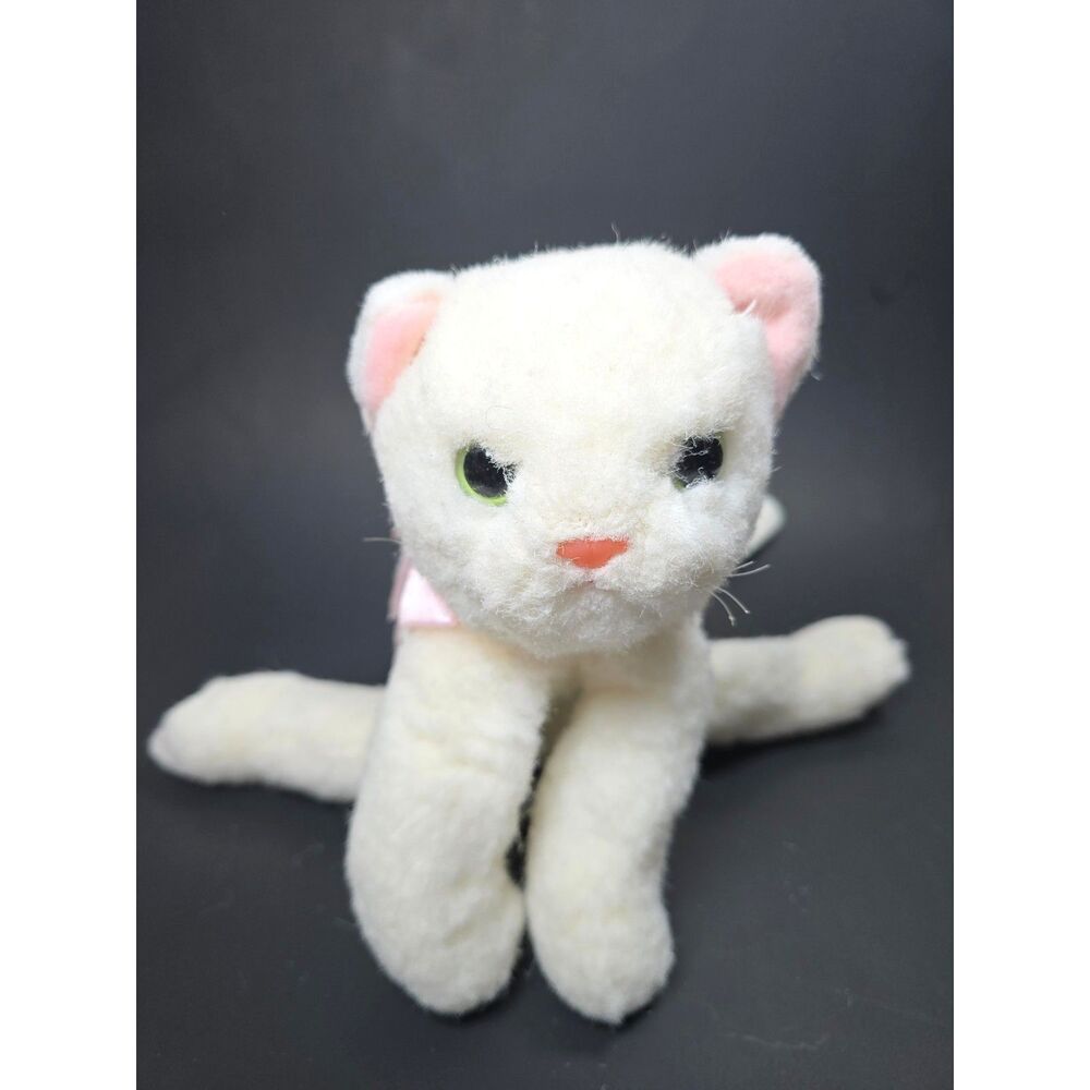 Vintage Ty Beanie Buddy Flip White Cat Plush 1999 Kitty Kitten Pink Bow 10"